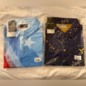 2 yatta golf men polos size large patriotic and Mardi Gras